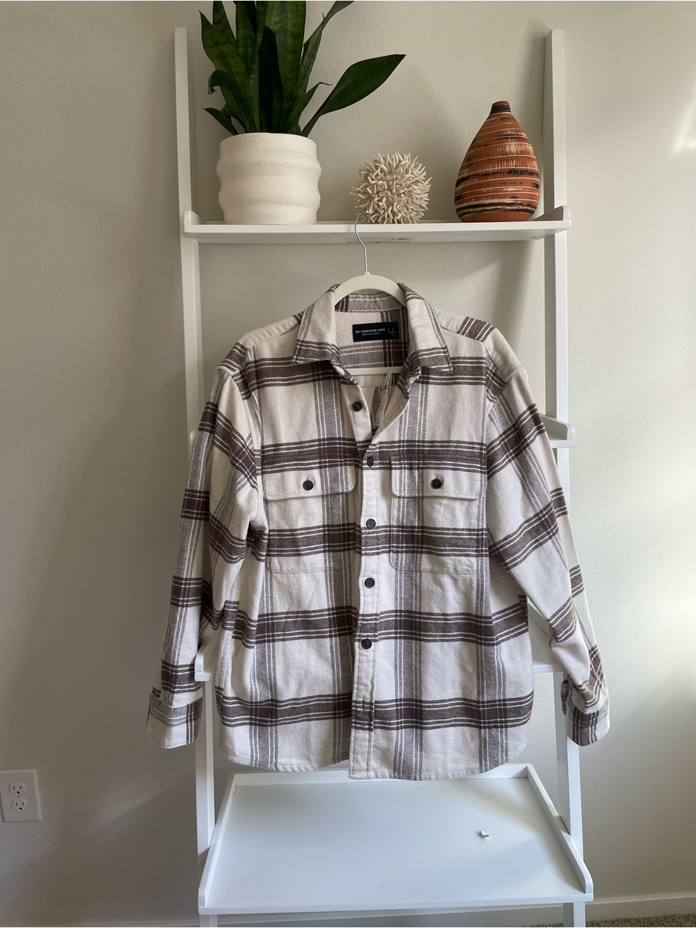 Abercrombie & Fitch Cream and Brown Plaid Utility Jacket